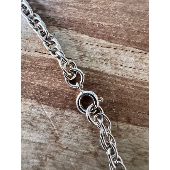 Vintage Crown Trifari Libra Zodiac Etched Glass Silver-Tone Pendant Necklace 20" - Picture 6 of 6